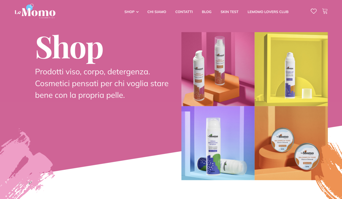 Schermata shop del brand di cosmetici Le Momo