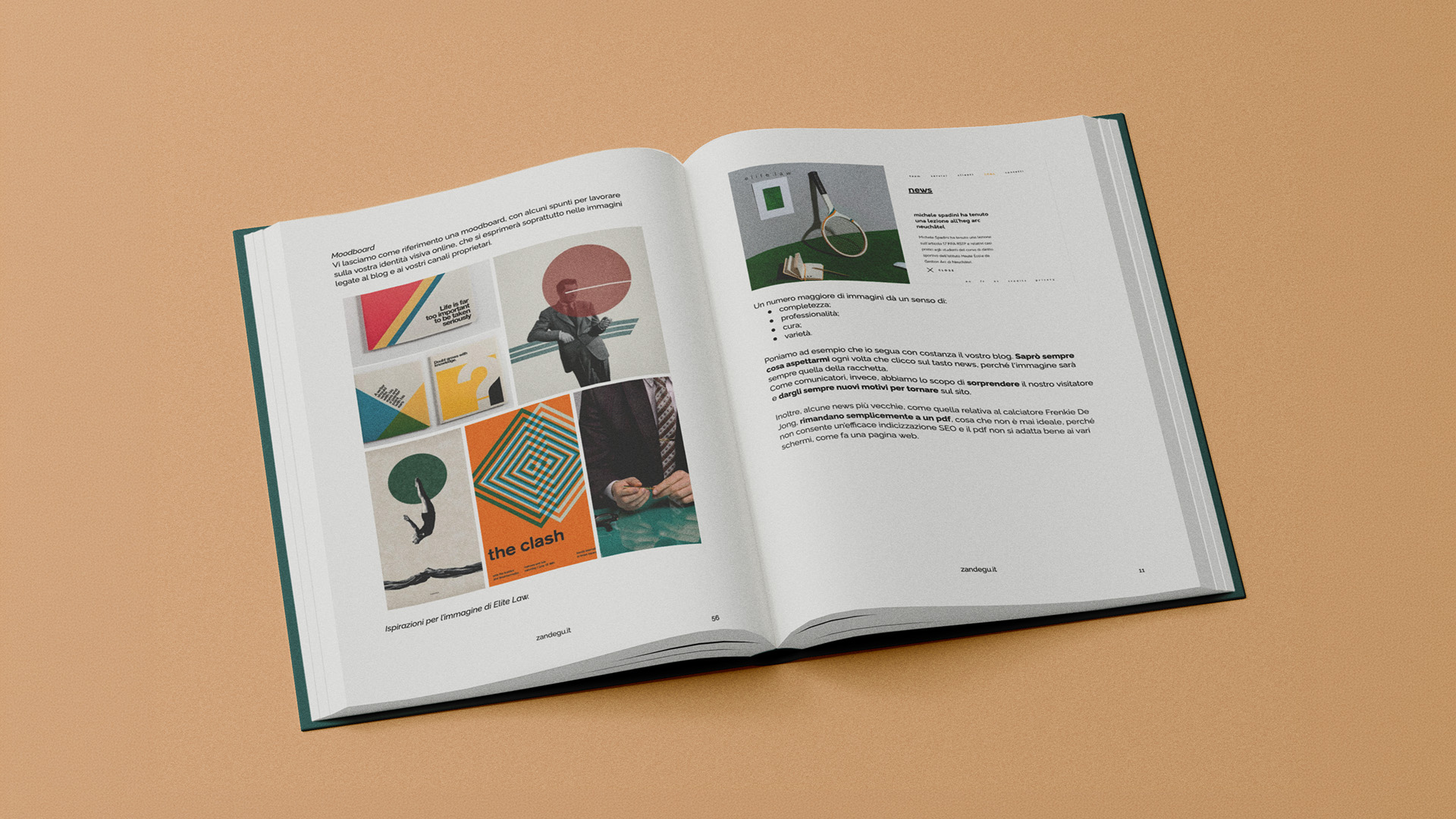 Un mockup con due pagine aperte con la strategia di Elite Law